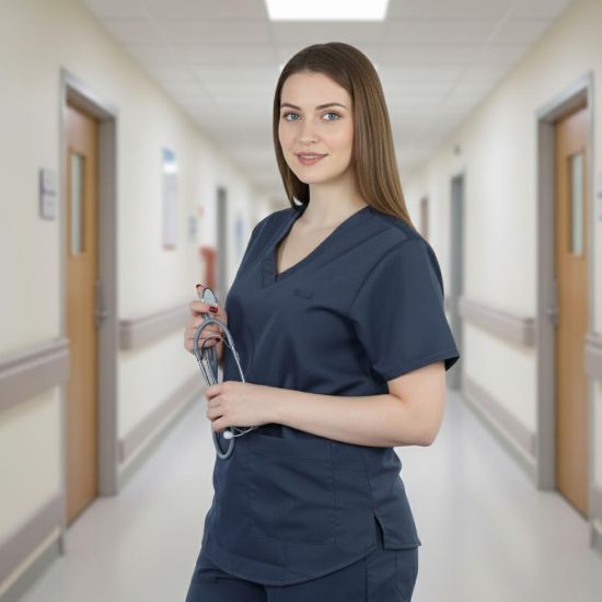 صورة زي طبي للأطباء نسائي لون رمادي